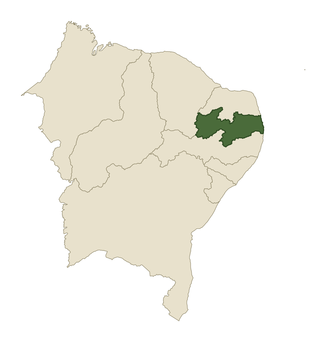 Mapa do Nordeste do Brasil com a Paraíba em destaque — região onde atua a Missão Resplandecer